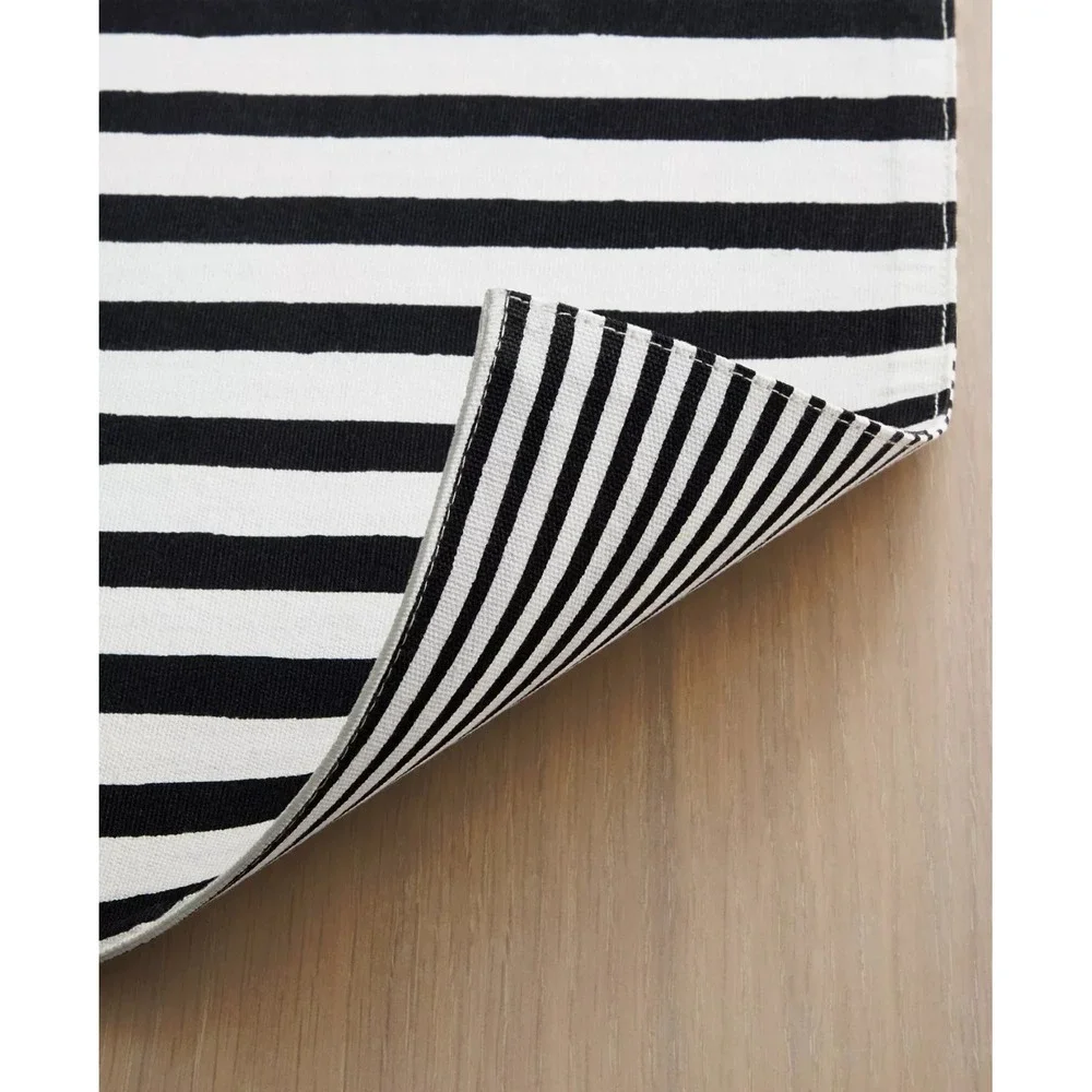 Hand Painted Shirting Stripe Reversible Placemats 4-Pack Set, 100% Cotton, Black